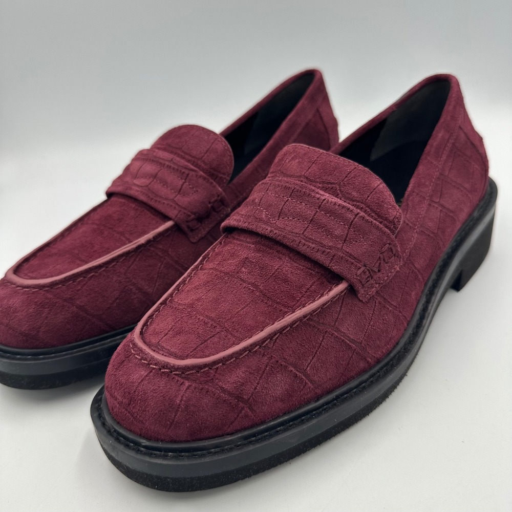 Vionic Caitlin Loafers Cherry Jubilee Suede Croc‎ Burgundy 8 Quiet Luxury Preppy